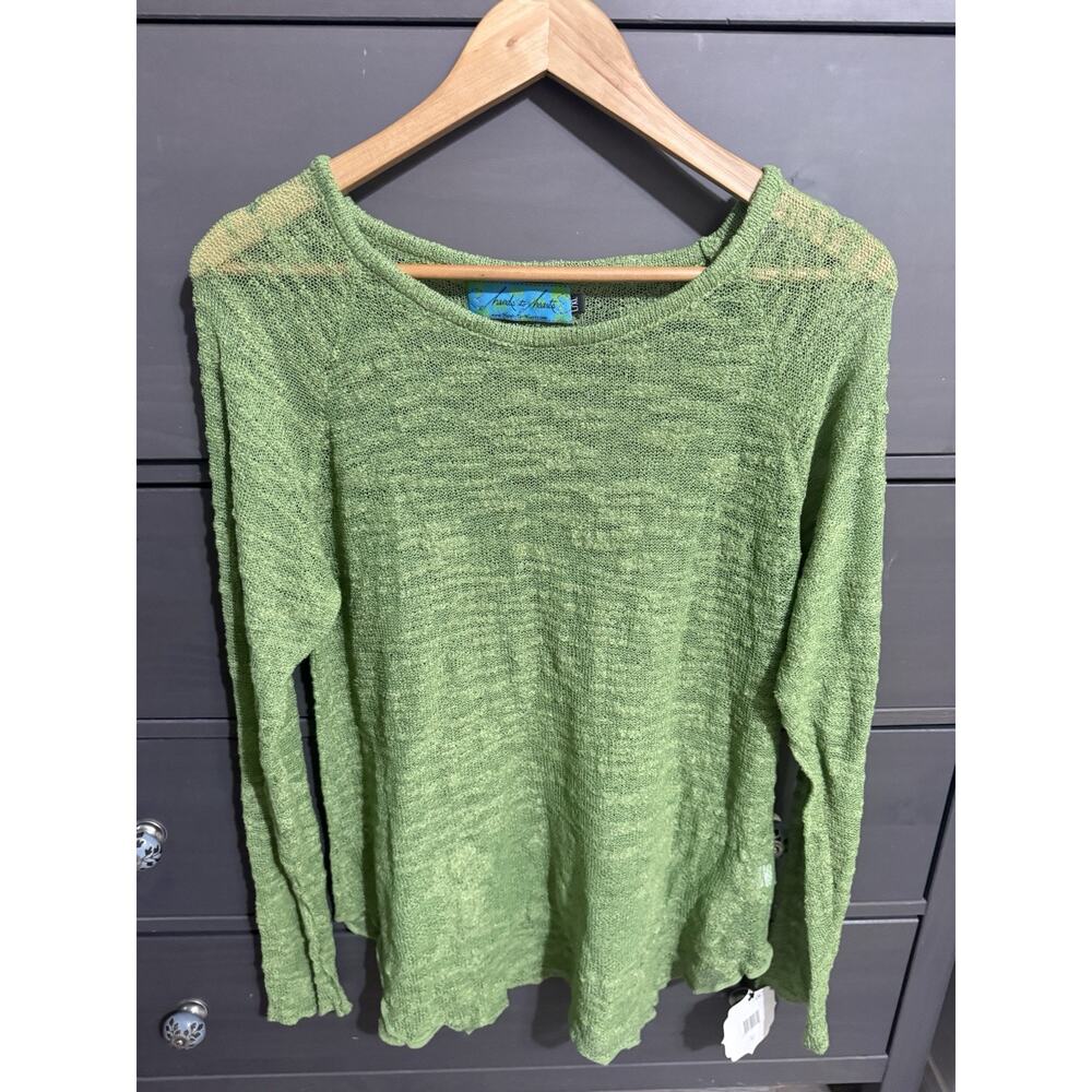 Hands To Hearts Light Green Knit Bohemian Open Knit Sheer Top NEW